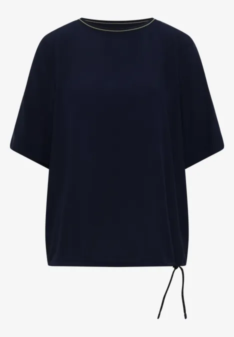 Kurzarm Blusenshirt mit Rundhals urban dark blue Dunkelblaues T-Shirt mit kurzen Ärmeln und seitlicher Kordel zum Anpassen.