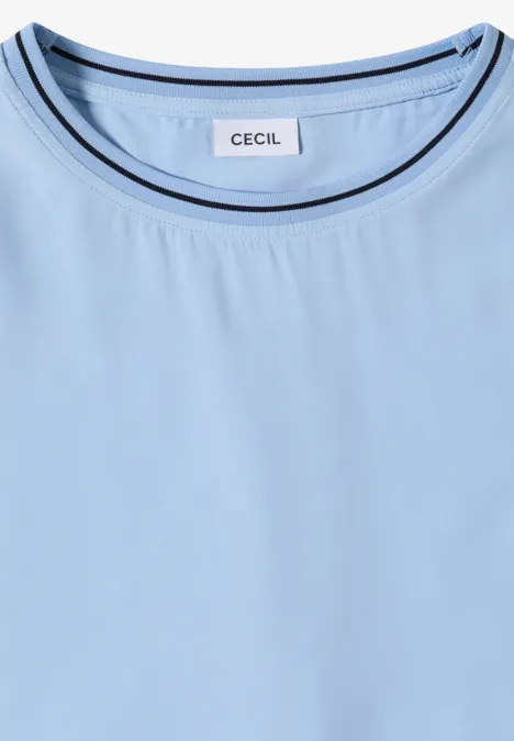 Kurzarm Blusenshirt mit Rundhals easy blue Hellblaues T-Shirt mit Rundhalsausschnitt und Labelaufdruck ‘CECIL’.