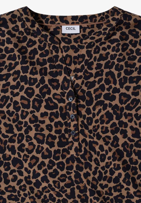 Braune Bluse mit schwarzen Leopardenflecken, dekorativer Kellerfalte vorne, Label CECIL