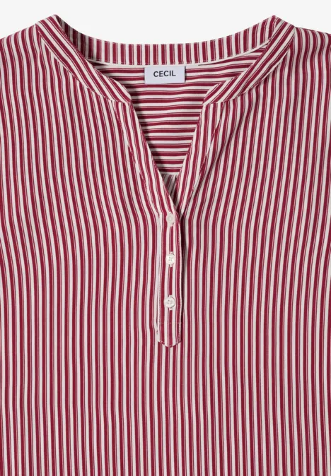 3/4-Arm Bluse mit Split Neck und Streifen russet red Rote-weiß gestreifte Bluse mit V-Ausschnitt und Knopfleiste