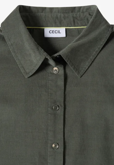 Chemisier à manches courtes uni dried olive green Dunkelgrüne Cord-Hemdbluse mit Kragen und Knopfleiste von CECIL.
