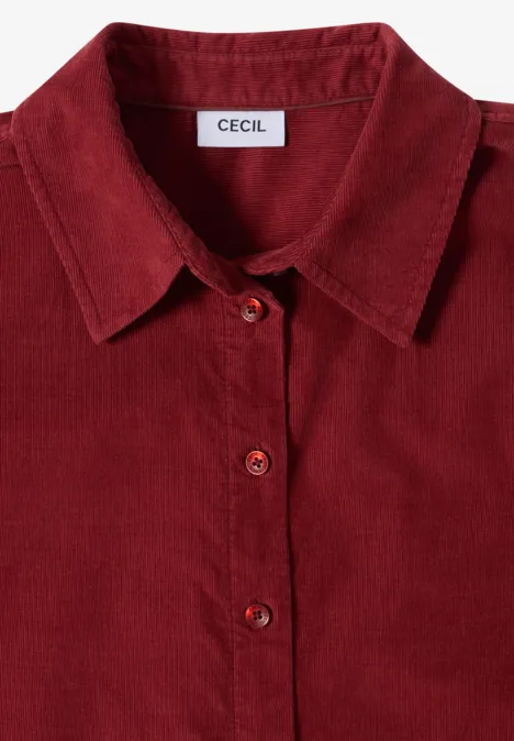 Chemisier à manches courtes uni russet red Rotes Cord-Hemd mit Knopfleiste und Kragen, mit Label 'CECIL' an der Innenseite