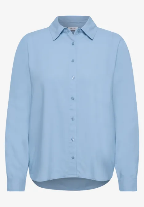 Langarm Hemdbluse mit Knopfleiste cosmopolitan blue Hellblaue Bluse mit Knopfleiste, Kragen und langen Ärmeln