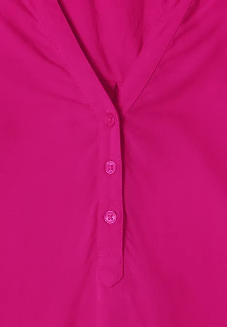 Tunika z długim rękawem i dekoltem typu split neck pink flash Różowy top bez rękawów z dekoltem w serek i trzema guzikami z przodu