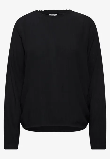 Blouse à manches longues et col rond avec détails smockés Black T-shirt à manches longues noir et épuré, col rond