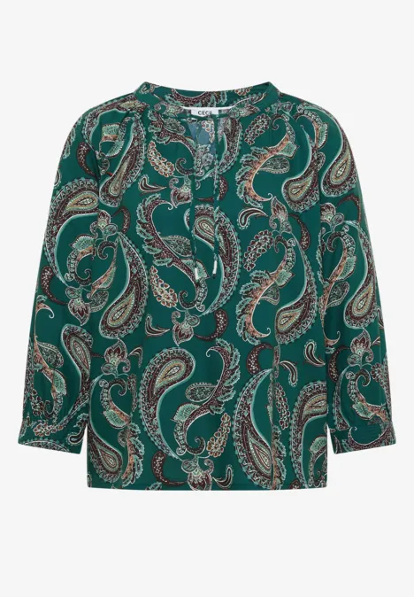 Grüne Bluse mit Paisley-Muster und langen Ärmeln