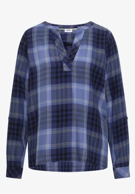 Langarm Tunika mit Karomuster urban dark blue Locker geschnittene, langärmlige Bluse mit blauem Karomuster und V-Ausschnitt.