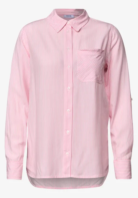 Overhemd met lange mouwen en strepen mellow rose Roze gestreept overhemd met kraag, borstzak en lange mouwen.
