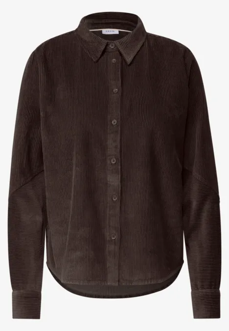 Langarm Hemdbluse aus Cord in Unifarbe truffle brown Braunes Cordhemd mit Hemdkragen, Knopfleiste und abgerundetem Saum.