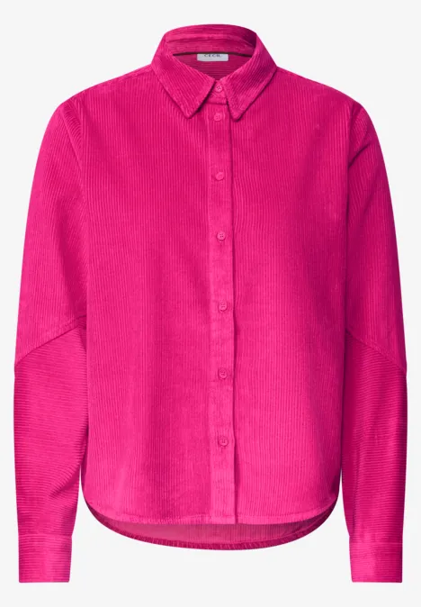 Langarm Hemdbluse aus Cord in Unifarbe pink flash Rosa Cordhemd aus Feincord mit Knopfleiste und Hemdkragen.