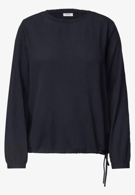 Langarm Blusenshirt mit Smokdetails urban dark blue Dunkelblaues, locker geschnittenes Langarmshirt mit Rundhalsausschnitt und seitlichem Kordelzug.