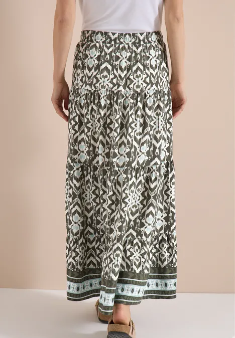 Midi-Rock mit grafischem Muster khaki