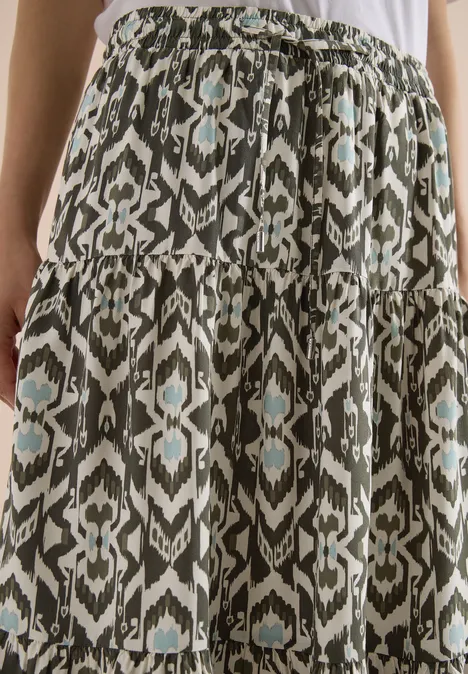 Midi-Rock mit grafischem Muster khaki