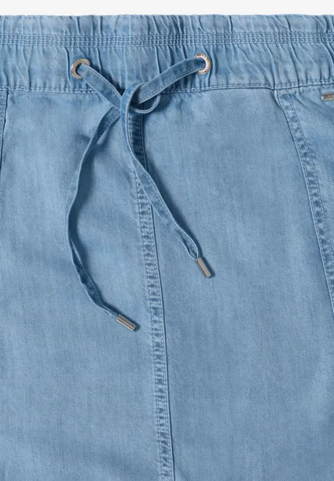 Hellblauer Jeansrock mit elastischem Bund und Kordelzug