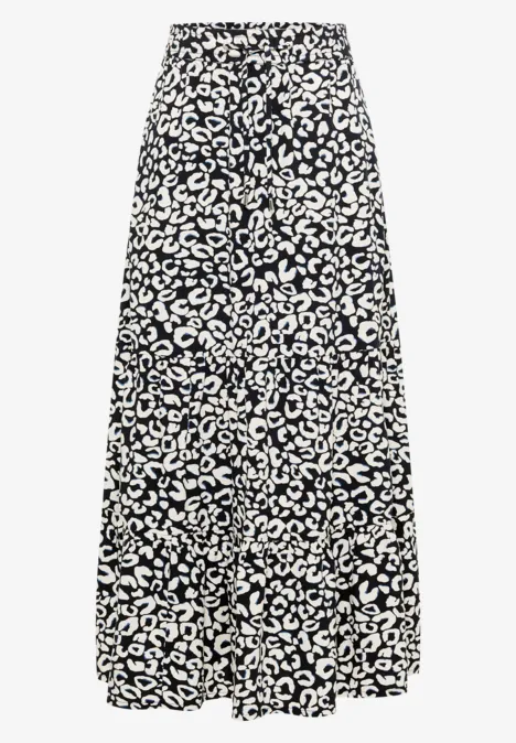 Langer Maxi-Rock mit schwarz-weißem, abstraktem Muster