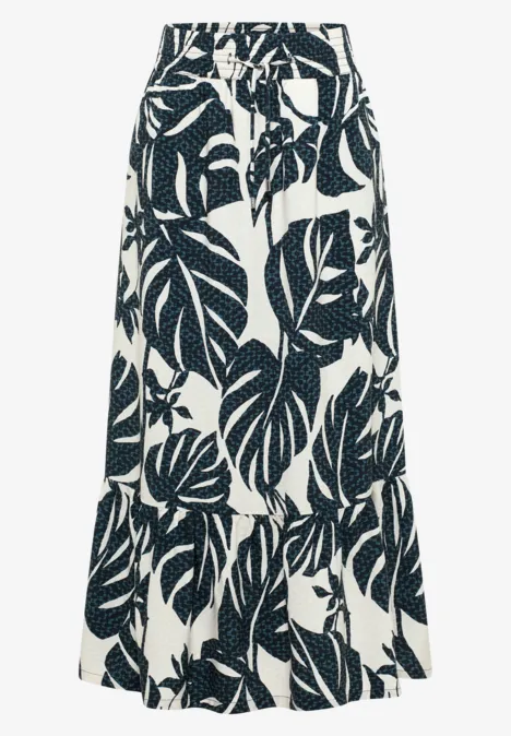 Jupe midi évasée à motif de feuilles noir et blanc