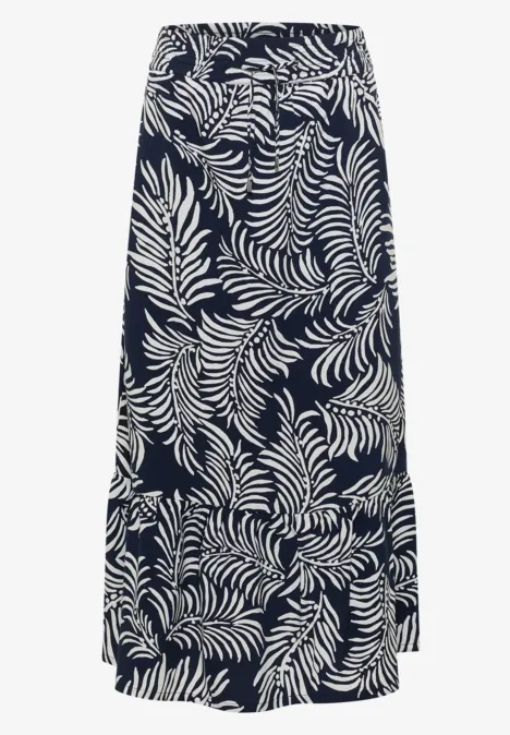 Maxi-Rock mit Blättermuster universal blue Dunkelblauer Midirock mit elastischem Bund und weißem Blattmuster.