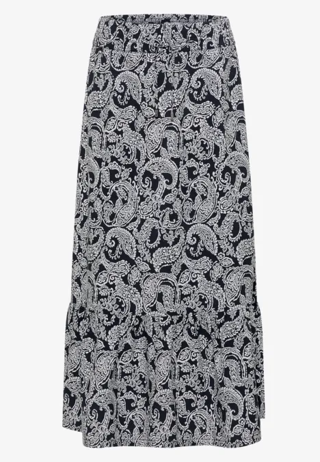 Maxirock mit schwarz-weißem Paisley-Muster