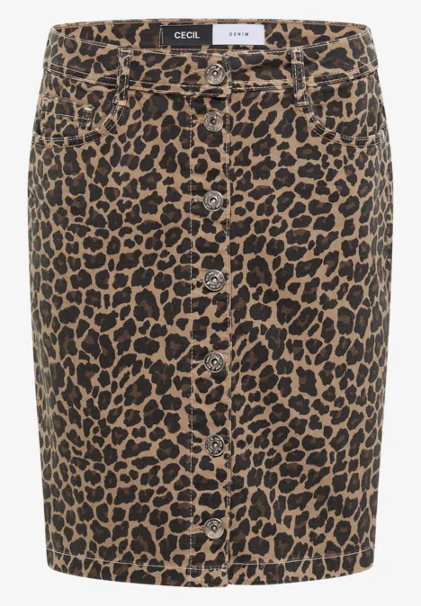 Mini-jupe courte motif léopard beige et noir.