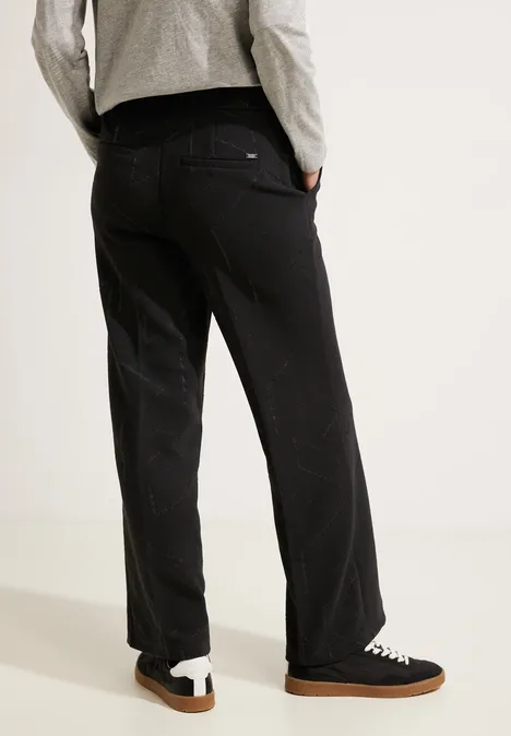 Pantalon culotte jacquard coupe ample Black