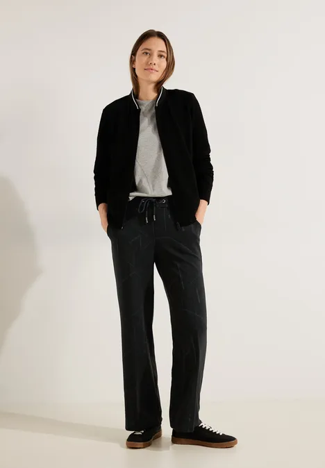 Pantalon culotte jacquard coupe ample Black