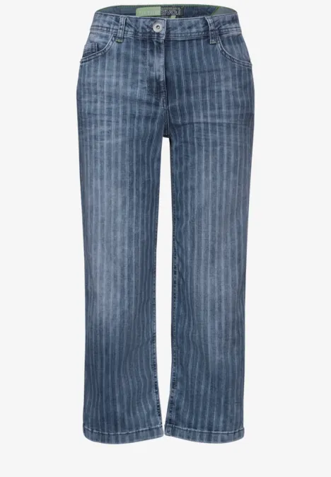Gestreifte 3/4 Jeans mid blue wash