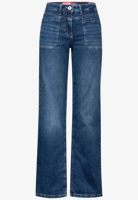 Jeans mit Patch Pockets dark blue random wash