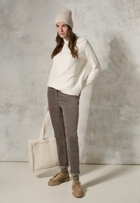 Hose im Velvet-Look sporty taupe
