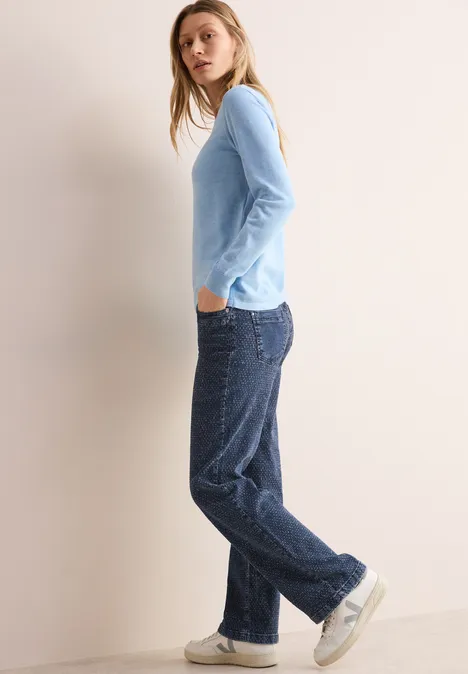 Wide Leg Bouclé-Look Jeans mid blue wash