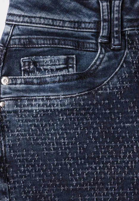 Wide Leg Bouclé-Look Jeans mid blue wash