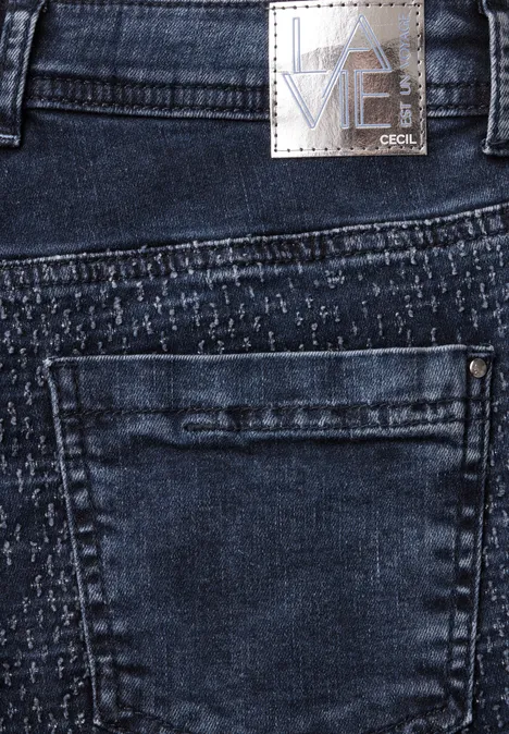 Wide Leg Bouclé-Look Jeans mid blue wash