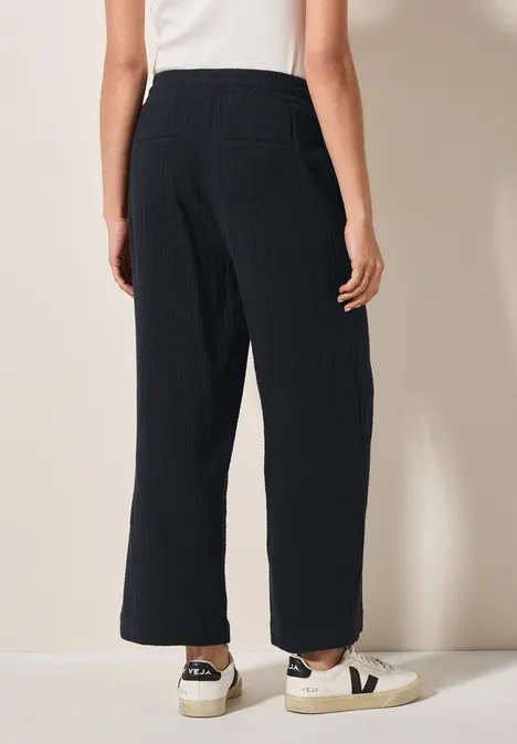 Wide Leg Musselin Hose Black