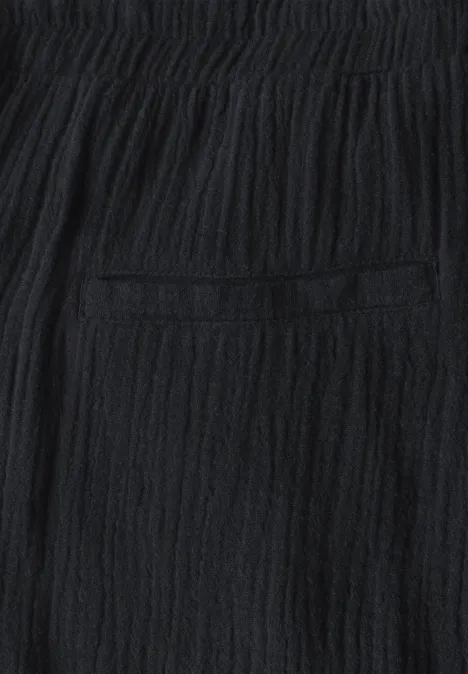 Wide Leg Musselin Hose Black