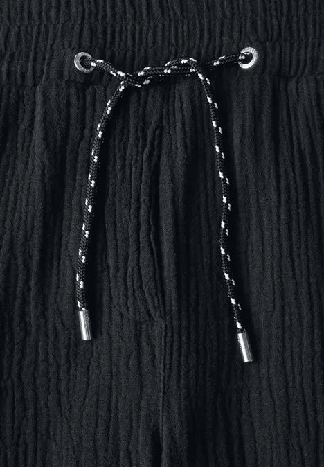 Wide Leg Musselin Hose Black