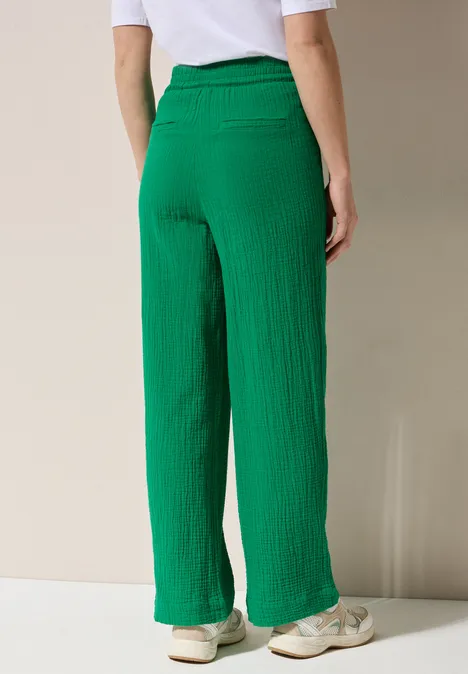 Wide Leg Musselin Hose garden green