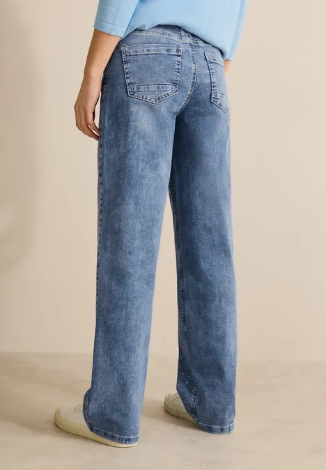 Glitzernde Wide Leg Jeans light blue used wash