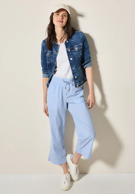 Gestreifte Seersucker Hose aster blue