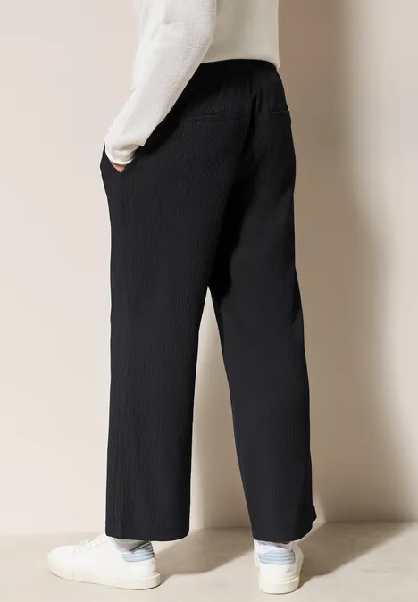Wide Leg Strukturhose Black