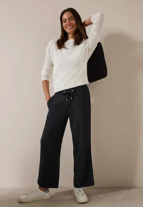 Wide Leg Strukturhose Black