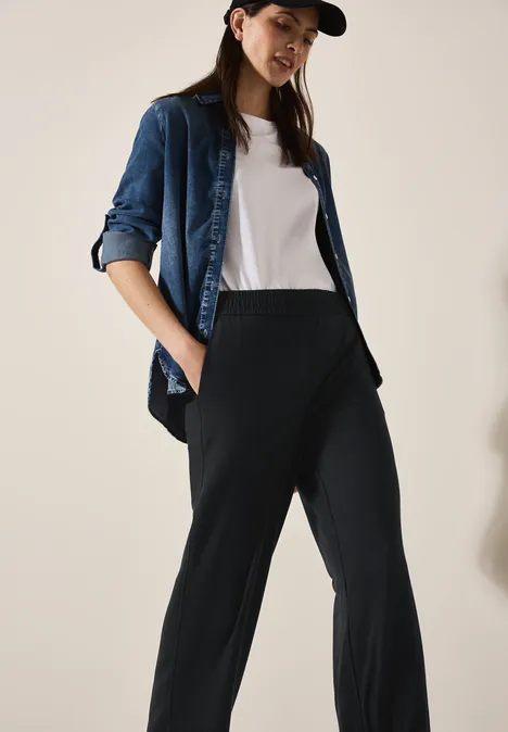 Wide Leg Jersey-Hose Black
