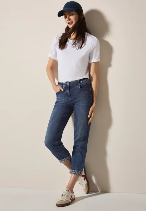 Jeans mit Turn-Up Detail dark blue random wash