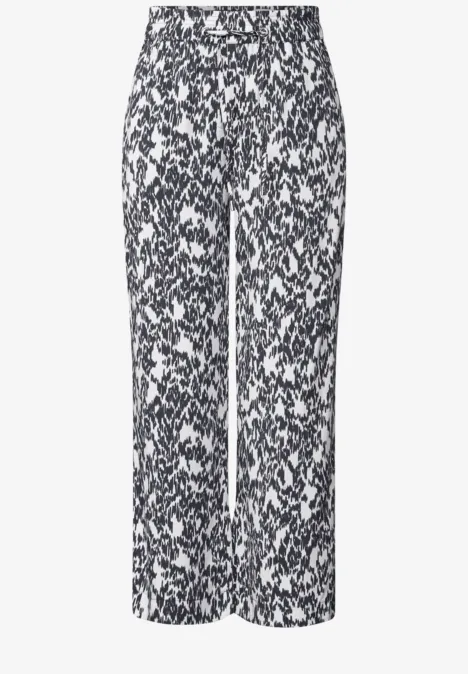 Gemusterte Wide Leg Hose vanilla white