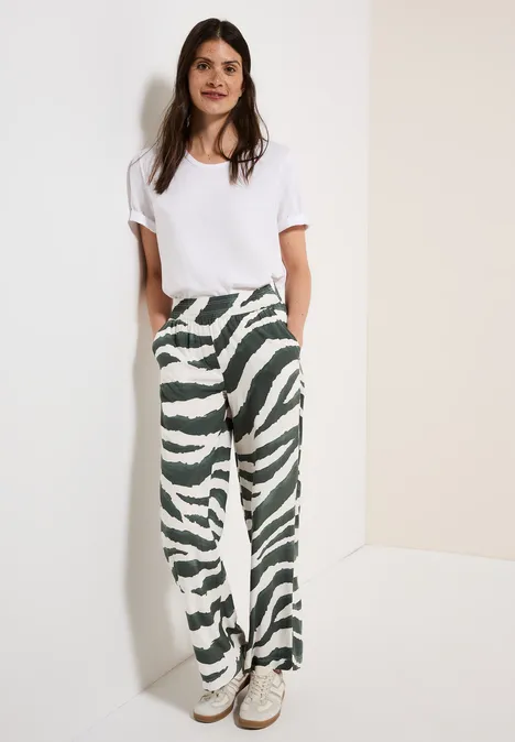 Wide Leg Zebra Print Hose dark balmy khaki