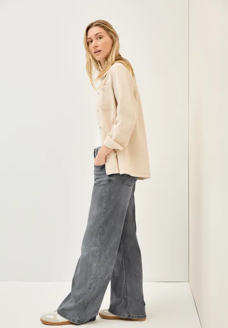 Flared Loose Fit Jeans light grey stone wash