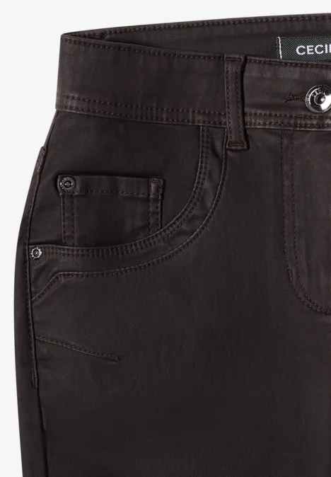 Broek in lederlook tartufo brown