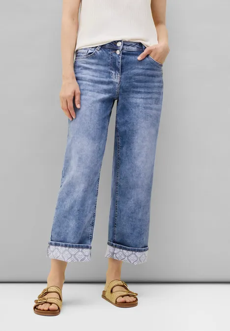 Wide Leg Jeans mit Turn-Up mid blue wash