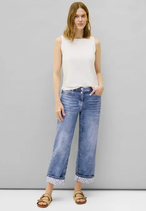 Wide Leg Jeans mit Turn-Up mid blue wash