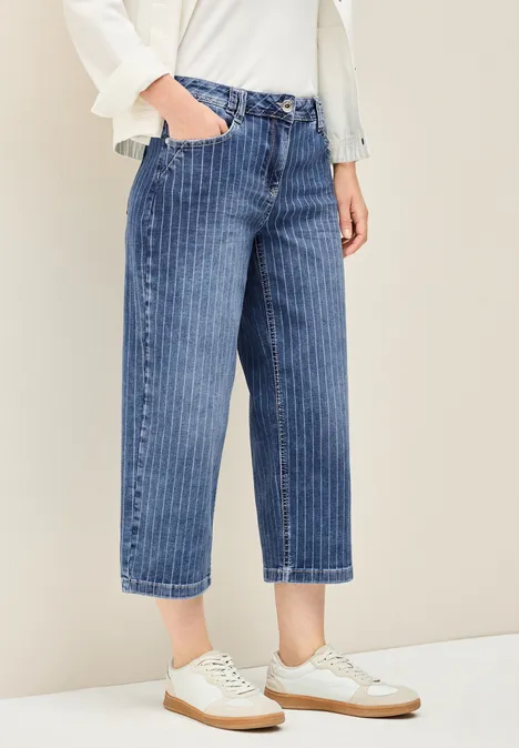 Gestreifte Wide Leg Jeans mid blue used wash