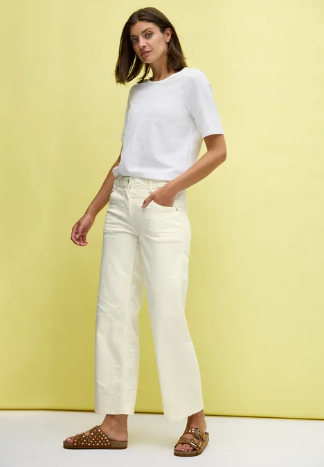 Wide Leg Jeans mit Muster light beige