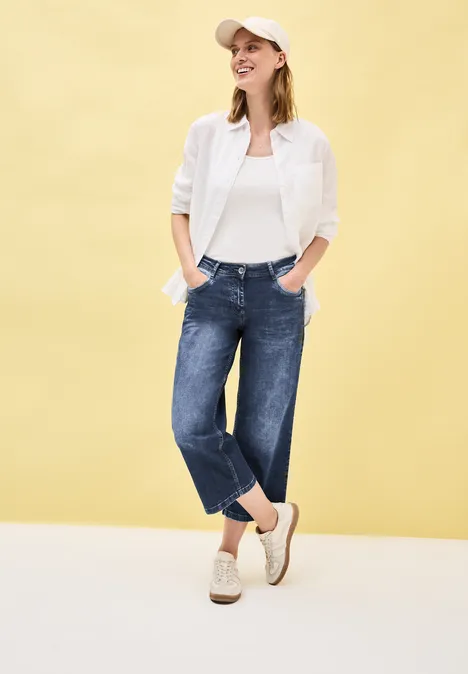 Wide Leg Jeans mid blue used wash